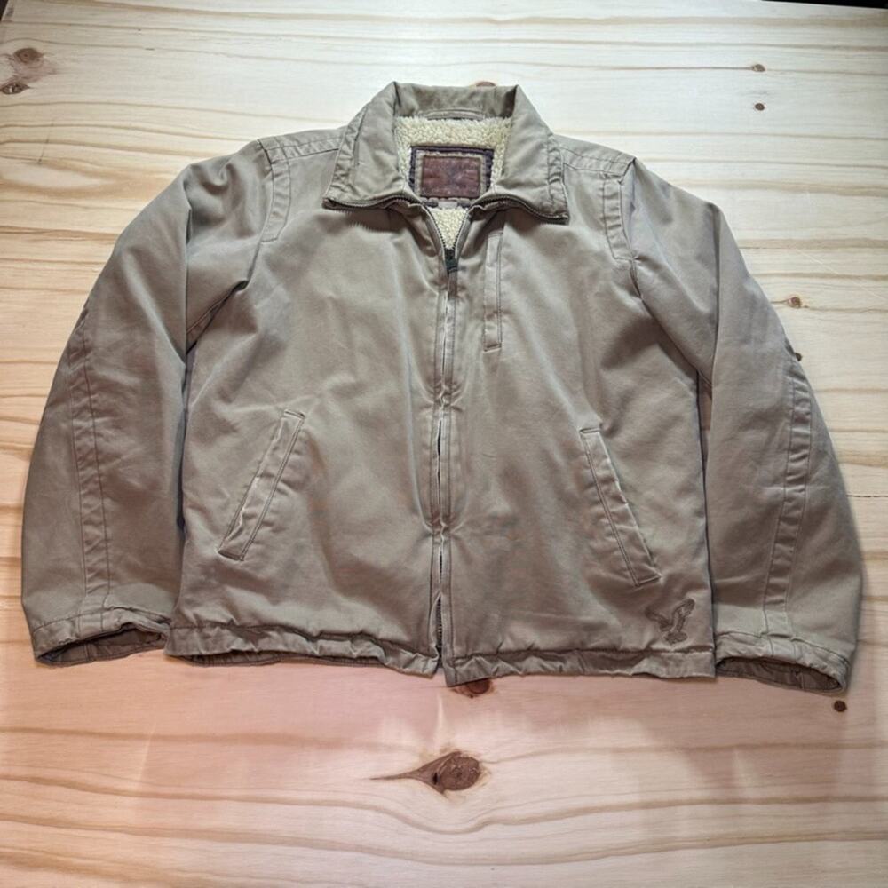 Vintage Y2K American Eagle Jacket Mens Medium Canvas Sherpa Lined Utility Work